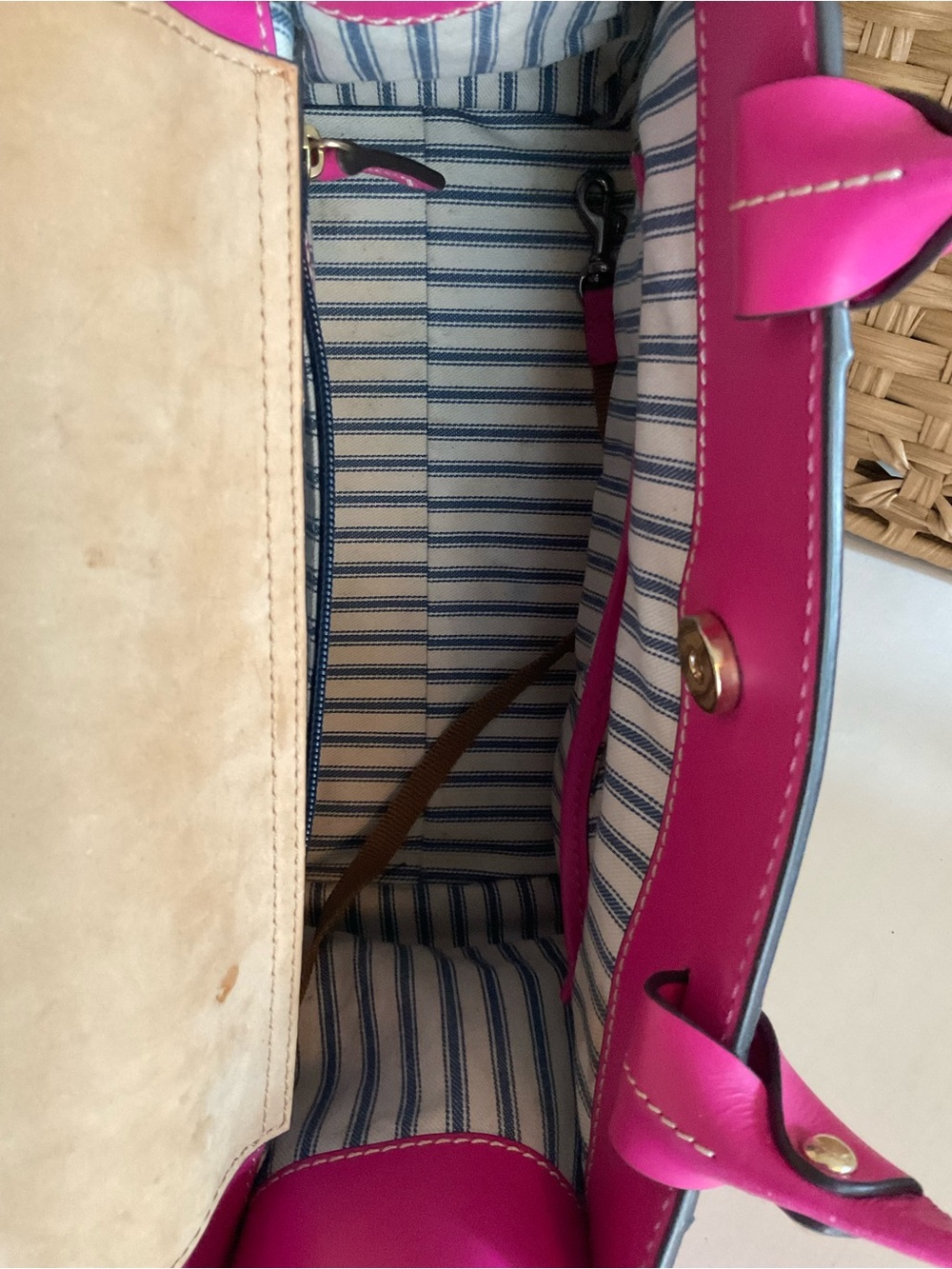 Dooney & Bourke Hot Pink and Tan Woven Tote - Picture 13 of 16